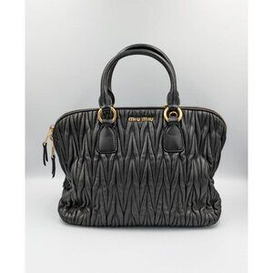 Pre-owned Miu Miu Matelasse Leather Bauletto Top Handle Bag Black